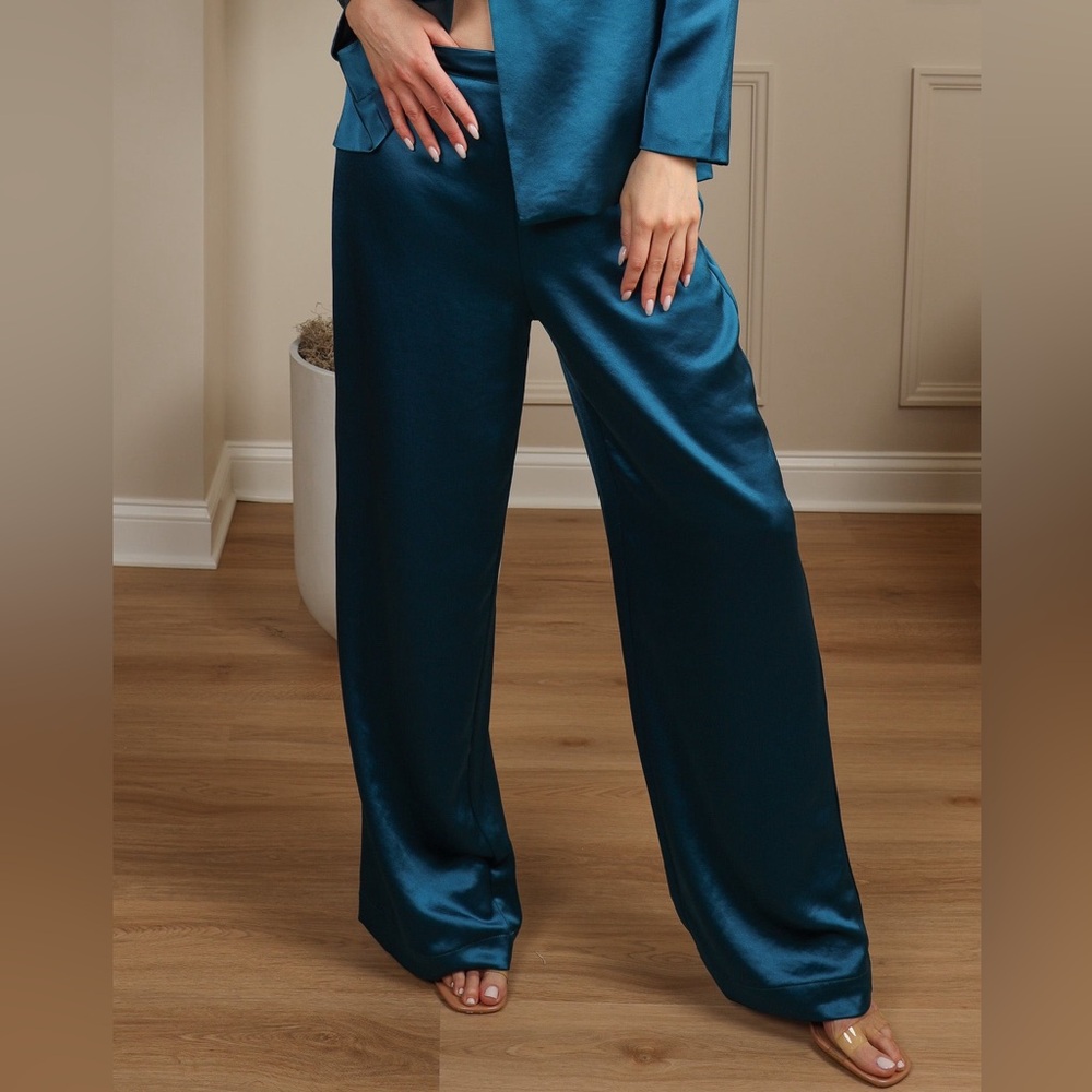 Teal Satin Elastic Pants